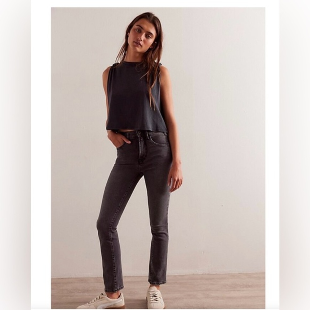 FREE PEOPLE High-Rise Slim Straight Jeans - Washed Charcoal